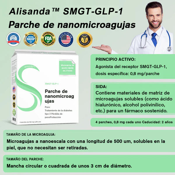Alisanda™ SMGT-GLP-1 Parche de Nano microagujas (Indoloro, de larga duración, trata la diabetes, la obesidad y las enfermedades cardiovasculares)