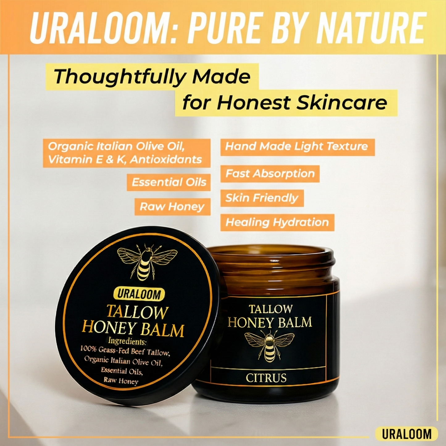 Organic Grass-Fed Beef Tallow Balm With Raw Honey