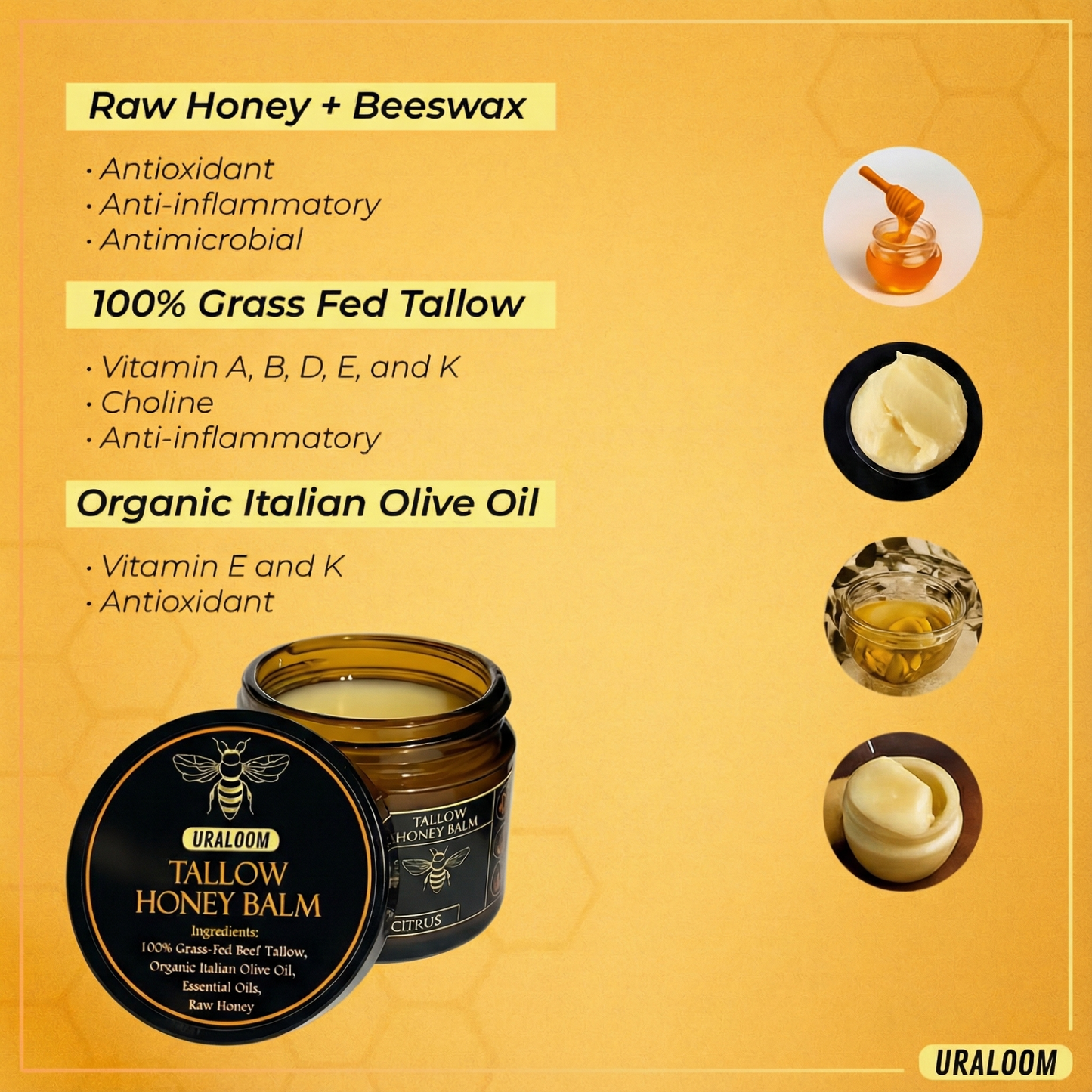Organic Grass-Fed Beef Tallow Balm With Raw Honey