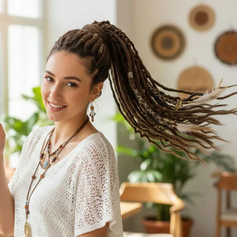 Bohemian Textured Ponytail | Instant Dreadlock Hair Extension | Easy Clip-In for Festivals & Nights Out