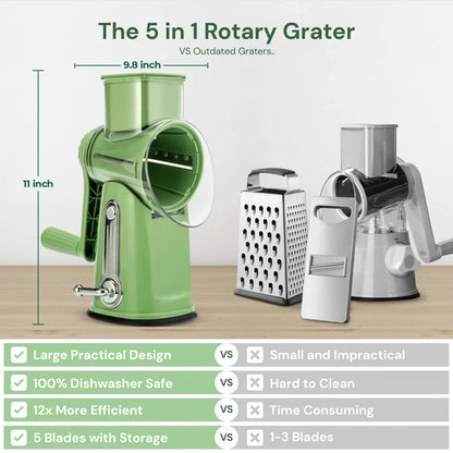 TAILEDEN™ 5 in 1 Rotary Cheese Grater Vegetable Slicer
