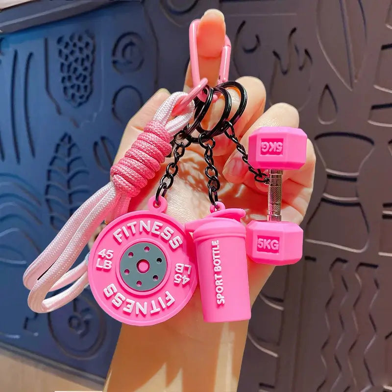 🏋️‍♀️✨ Fitness Keychain Set 🔑💪 Silicone Dumbbell, Kettlebell & Weight Plate Charms