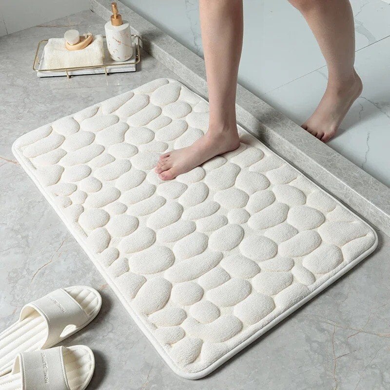 🔥Limited Time Only!🔥Cobblestone Embossed Bathroom Bath Mat – Non-Slip, Soft & Absorbent Bath Rug for Shower, Tub & Spa🛀